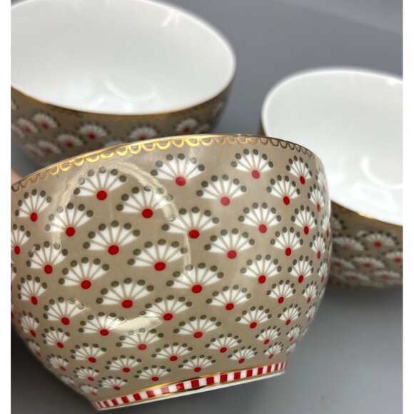 Set Of 3 PIP Studio Porcelain Dipping Bowls Amsterdam Bloomingtails Khaki , EUC - Picture 2 of 9